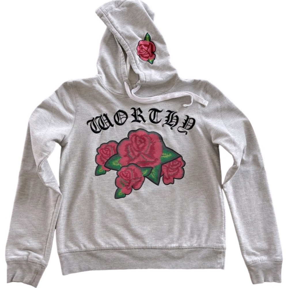 Freeze hoodie. Gray. Rose accent print. M